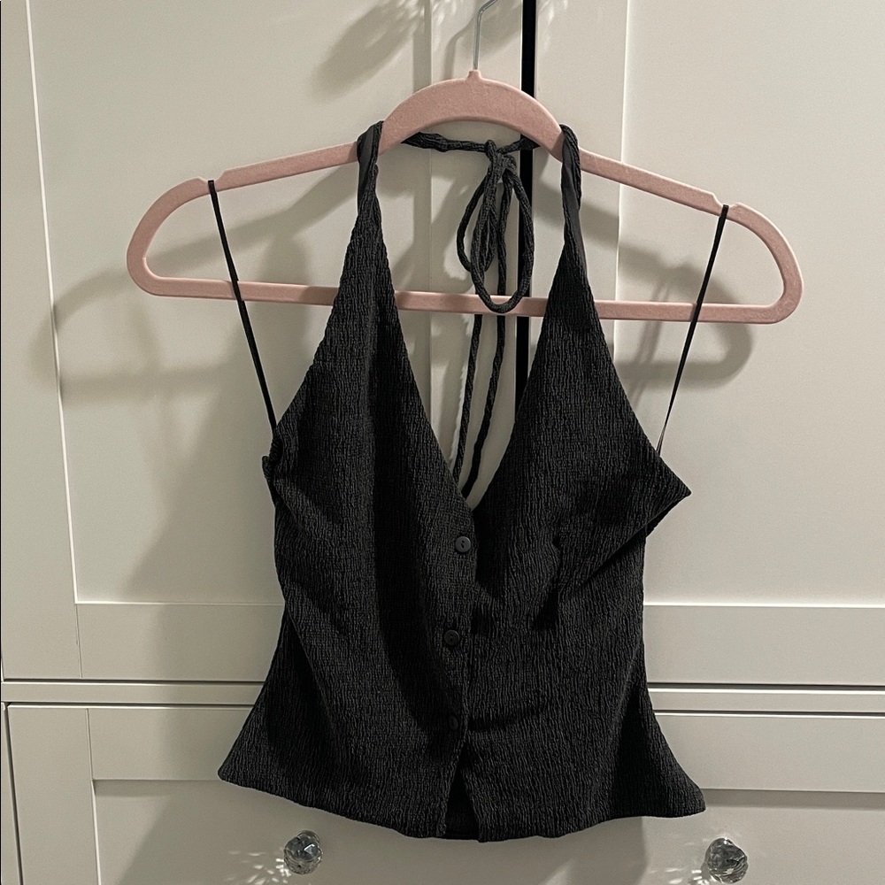 Zara Dark Gray Textured Crop Top